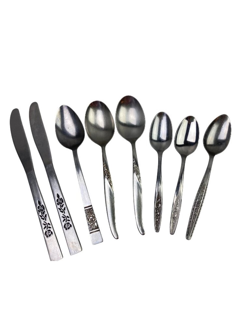 Vintage Mismatched Silverware Flatware Floral Boho MCM 8 Spoons Butter Knives